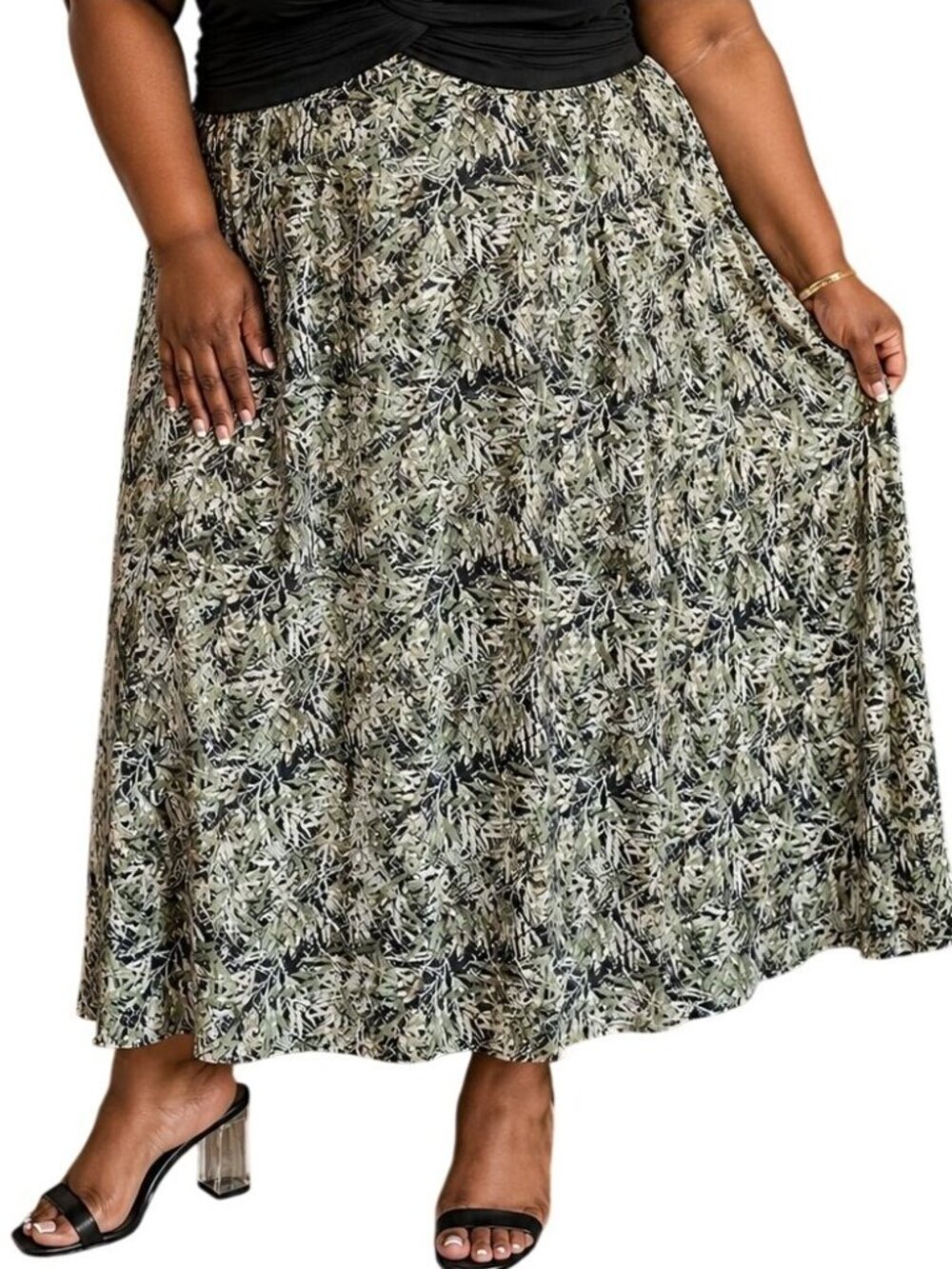 Sag Harbor Plus Size 2X Skirt A-Line Leaf Print Elastic Back Side Pockets